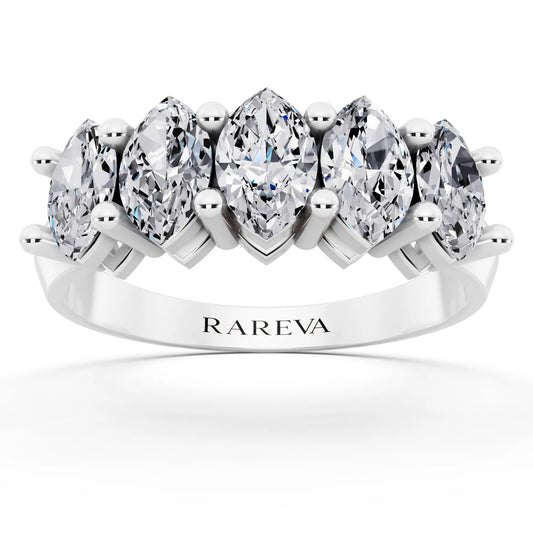 Silver Five Stone Marquise Cut Diamond Half Eternity Wedding Band - 2.5mm - Front
