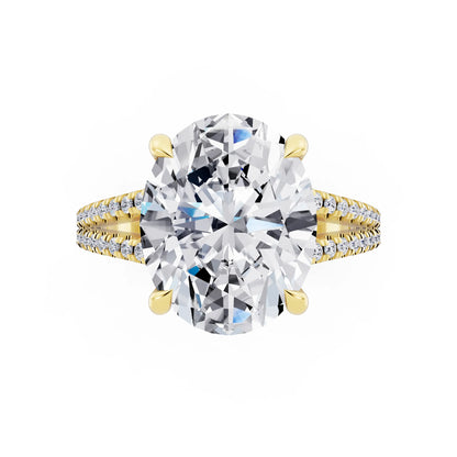 18 KT Yellow Gold Oval Cut Diamond Ring with Pavé Split Shank - top angle