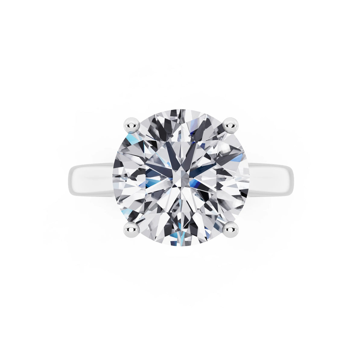 18 KT White Gold Round Cut Diamond Solitaire Ring with Hidden Accent - top angle
