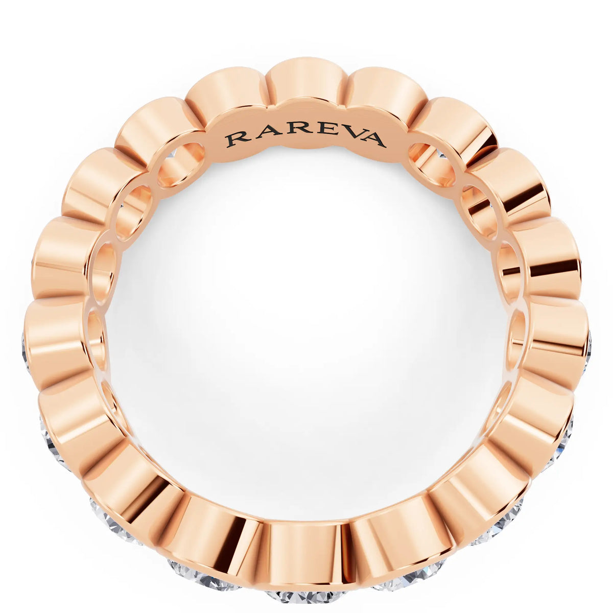 14K Rose Gold Round Cut Bezel Set Diamond Full Eternity Wedding Band - 4.1mm - Top