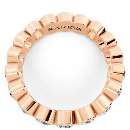 14K Rose Gold Round Cut Bezel Set Diamond Full Eternity Wedding Band - 4.1mm - Top