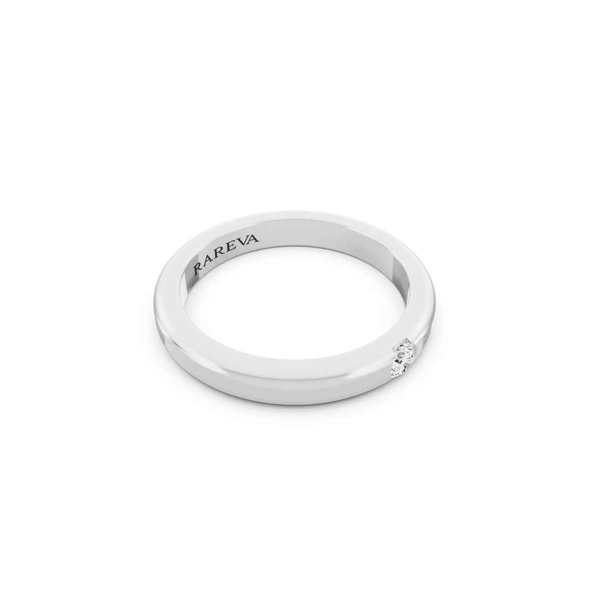 10K White Gold Men's Round Cut Diamond Solitaire Dome Band - 3mm - Left