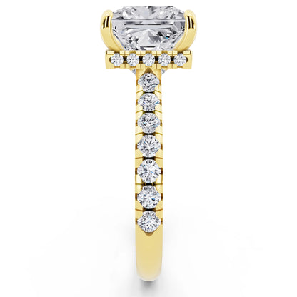 14 KT Yellow Gold Princess Cut Diamond Ring with Hidden Halo - side view