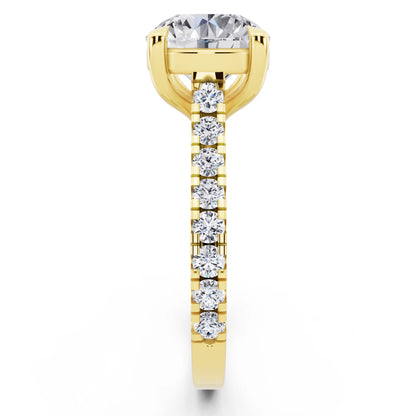 18 KT Yellow Gold Round Cut Diamond Solitaire Ring with Pave Band - Side view