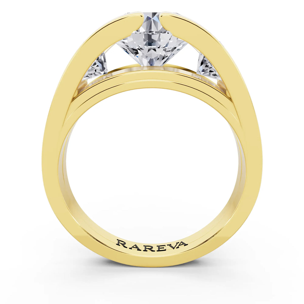 14 KT Yellow Gold Round Cut Diamond Ring with Graduated Side Stones - Through
