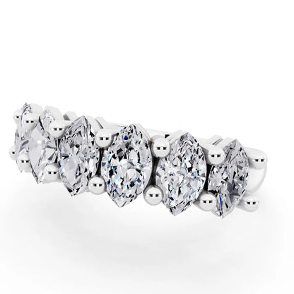 Silver Seven Stone Marquise Cut Diamond Half Eternity Wedding Band - 2mm - Close up