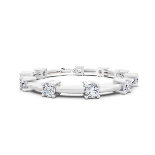 Platinum Round Cut Diamond Station Bracelet - Main