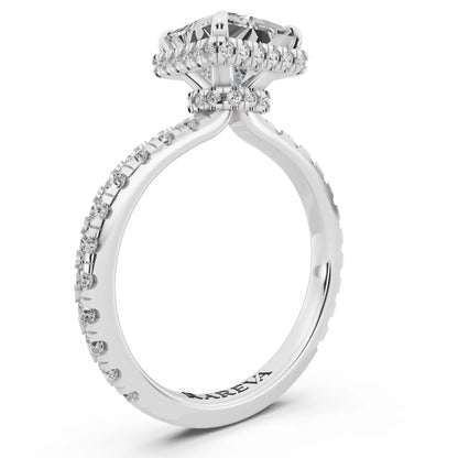 18 KT White Gold Princess Cut Diamond Hidden Halo Ring with Pave Band - top view