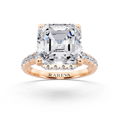 18 KT Rose Gold Asscher Cut Diamond Ring with Hidden Halo - front view