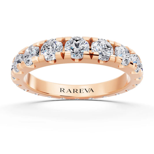 10K Rose Gold Round Cut Diamond Classic Eternity Band - 3mm - Front