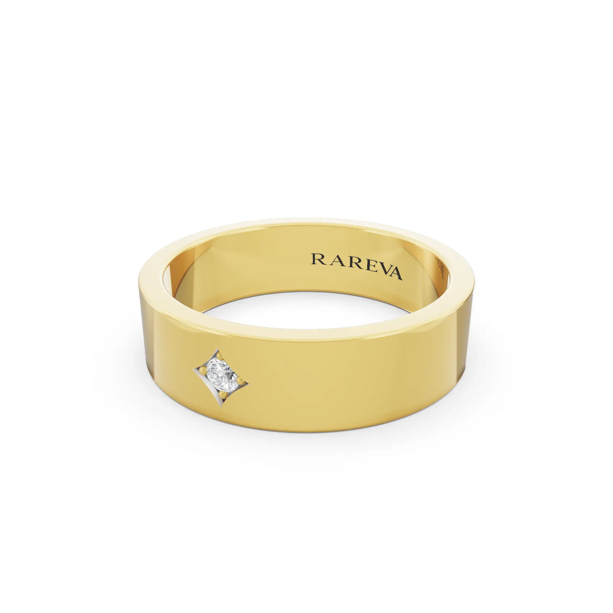 10K Yellow Gold Men's Round Cut Diamond Star Set Solitaire Band - 5.5mm - Close up