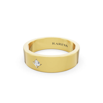 10K Yellow Gold Men's Round Cut Diamond Star Set Solitaire Band - 5.5mm - Close up
