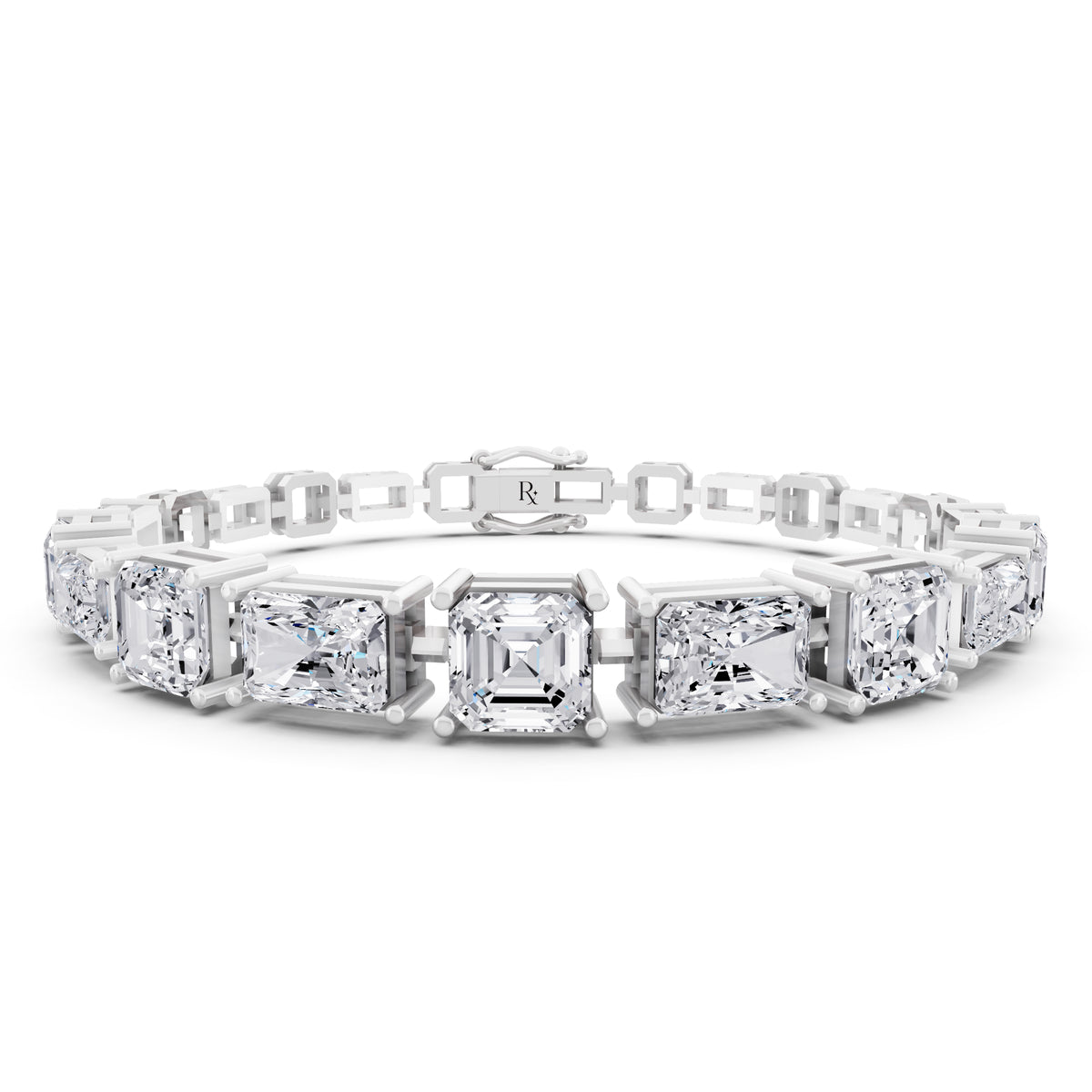 10K White Gold Radiant and Square Emerald Cut Diamond Tennis Bracelet - Main