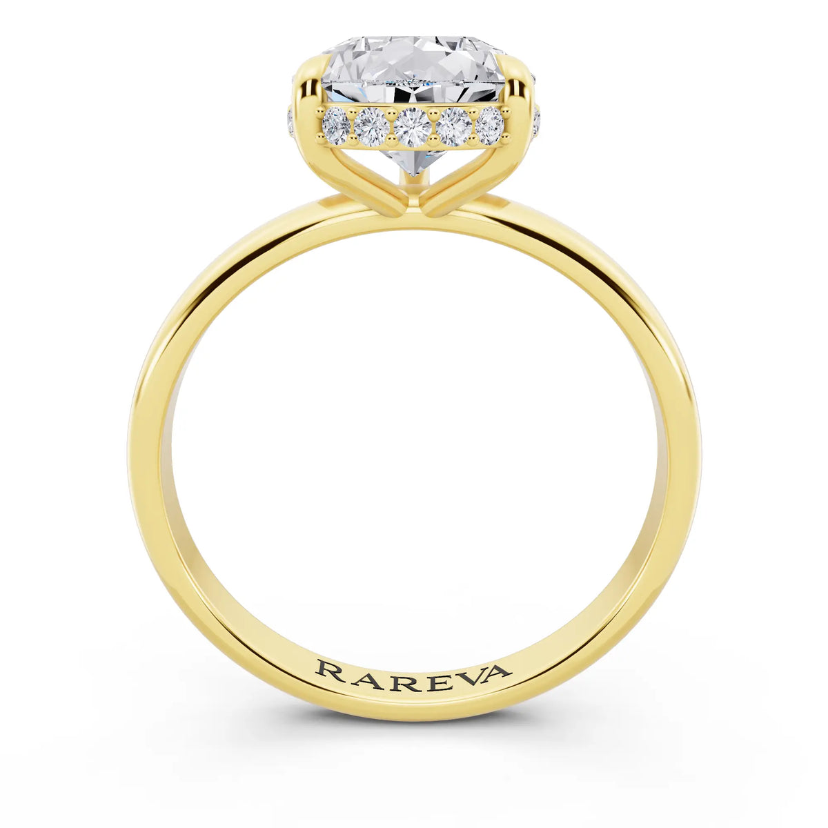 14 KT Yellow Gold Pear Cut Diamond Hidden Halo Solitaire Ring - through finger