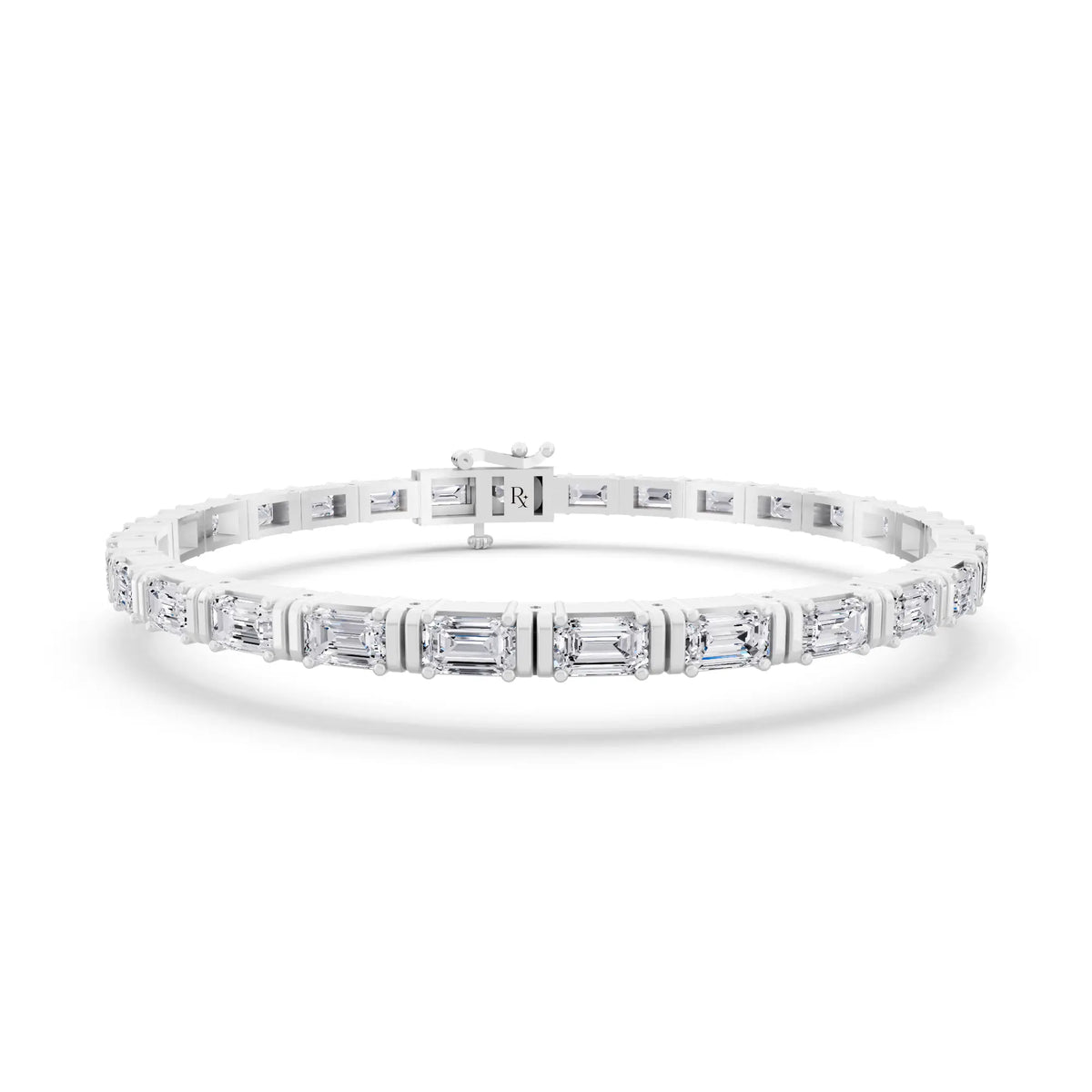 Platinum East West Emerald Cut Diamond Tennis Bracelet - Main