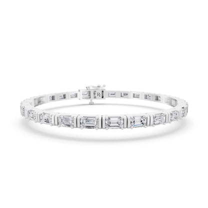 Platinum East West Emerald Cut Diamond Tennis Bracelet - Main