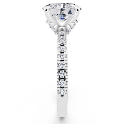 18 KT White Gold Oval Cut Diamond Solitaire Ring with Marquise Collar - side view