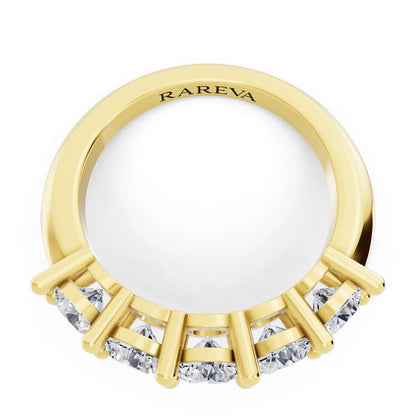 10K Yellow Gold Five Stone Round Cut Diamond Half Eternity Wedding Band - 2.7mm - Top