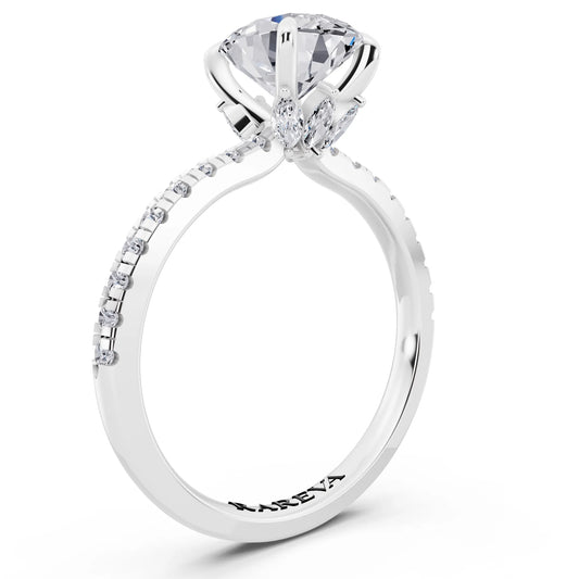Platinum Oval Cut Diamond Solitaire Ring with Marquise Collar - top view