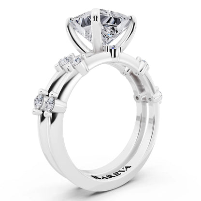 Platinum Princess Cut Diamond Ring with Floating Accent Band - top view