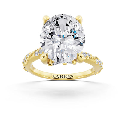 18 KT Yellow Gold Oval Cut Diamond Ring with Marquise Accent - front view