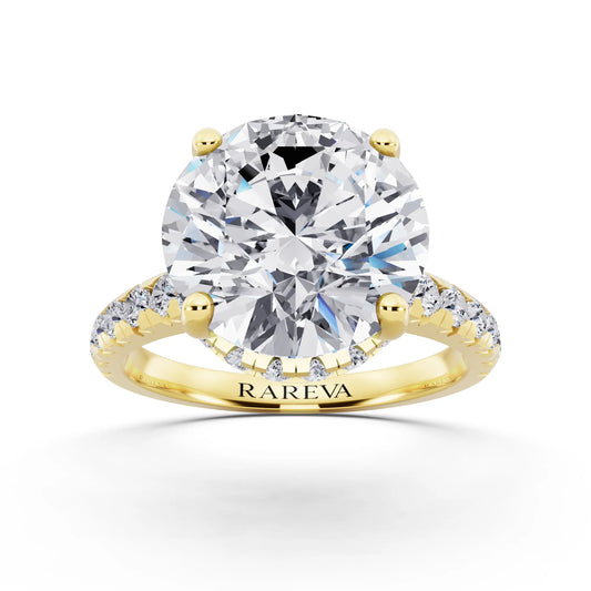 14 KT Yellow Gold Round Cut Diamond Ring with Hidden Halo - front view
