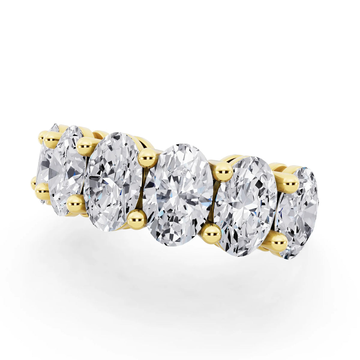 10K Yellow Gold Seven Stone Oval Cut Diamond Half Eternity Wedding Band - 2.6mm - Close up