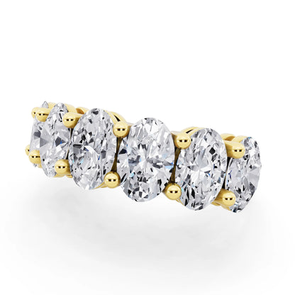 10K Yellow Gold Seven Stone Oval Cut Diamond Half Eternity Wedding Band - 2.6mm - Close up