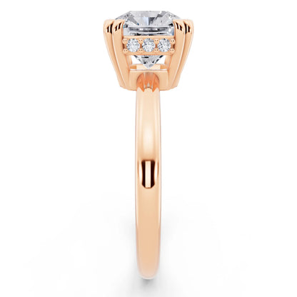 14 KT Rose Gold Asscher Cut Diamond Solitaire Ring with Hidden Accent Basket - side view