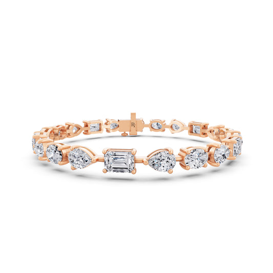 10K Rose Gold Oval Pear and Emerald Cut Diamond Tennis Bracelet - Main