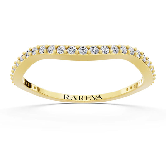 14K Yellow Gold Round Cut Diamond Pave Wave Curved Band - 1.2mm - Front
