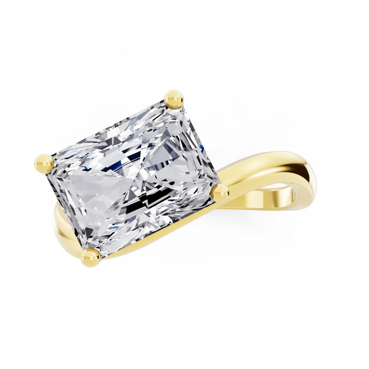 18 KT Yellow Gold Radiant Cut Diamond Solitaire Ring with Bypass Band - Top down