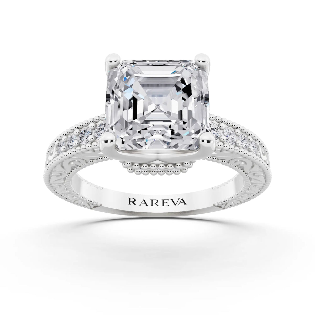 Platinum Asscher Cut Diamond Vintage - front view