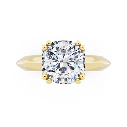 14 KT Yellow Gold Cushion Cut Diamond Solitaire Ring with Knife Edge Band - top angle