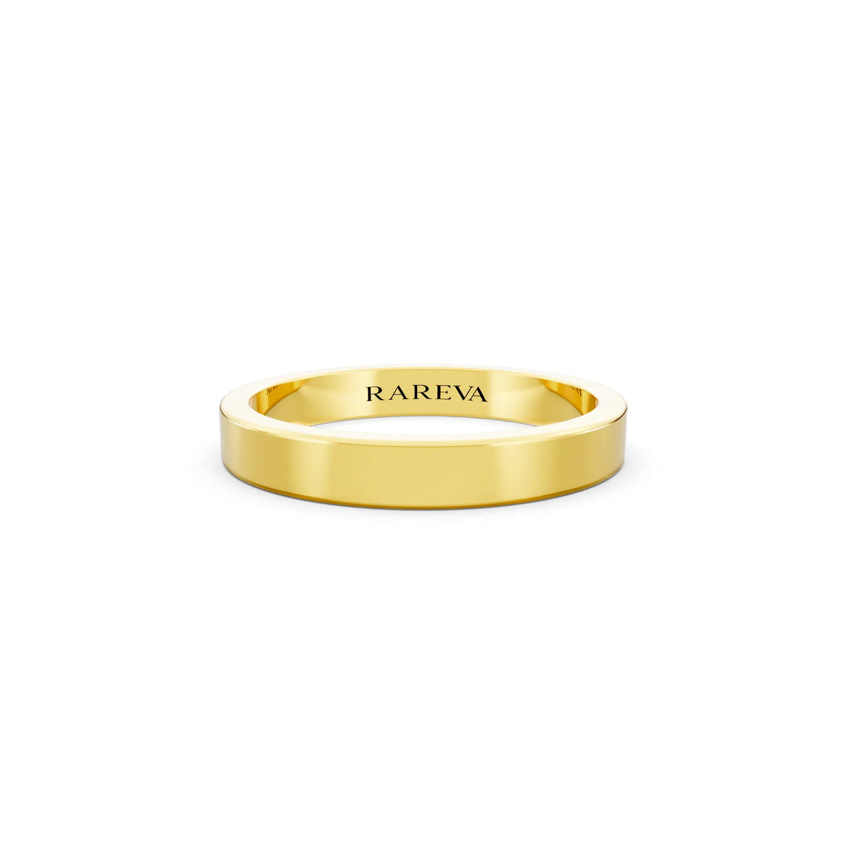10K Yellow Gold Men's Soft Edge Flat Wedding Band - 3mm - Front