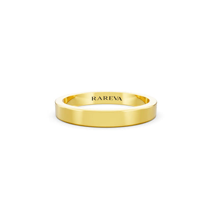10K Yellow Gold Men's Soft Edge Flat Wedding Band - 3mm - Front