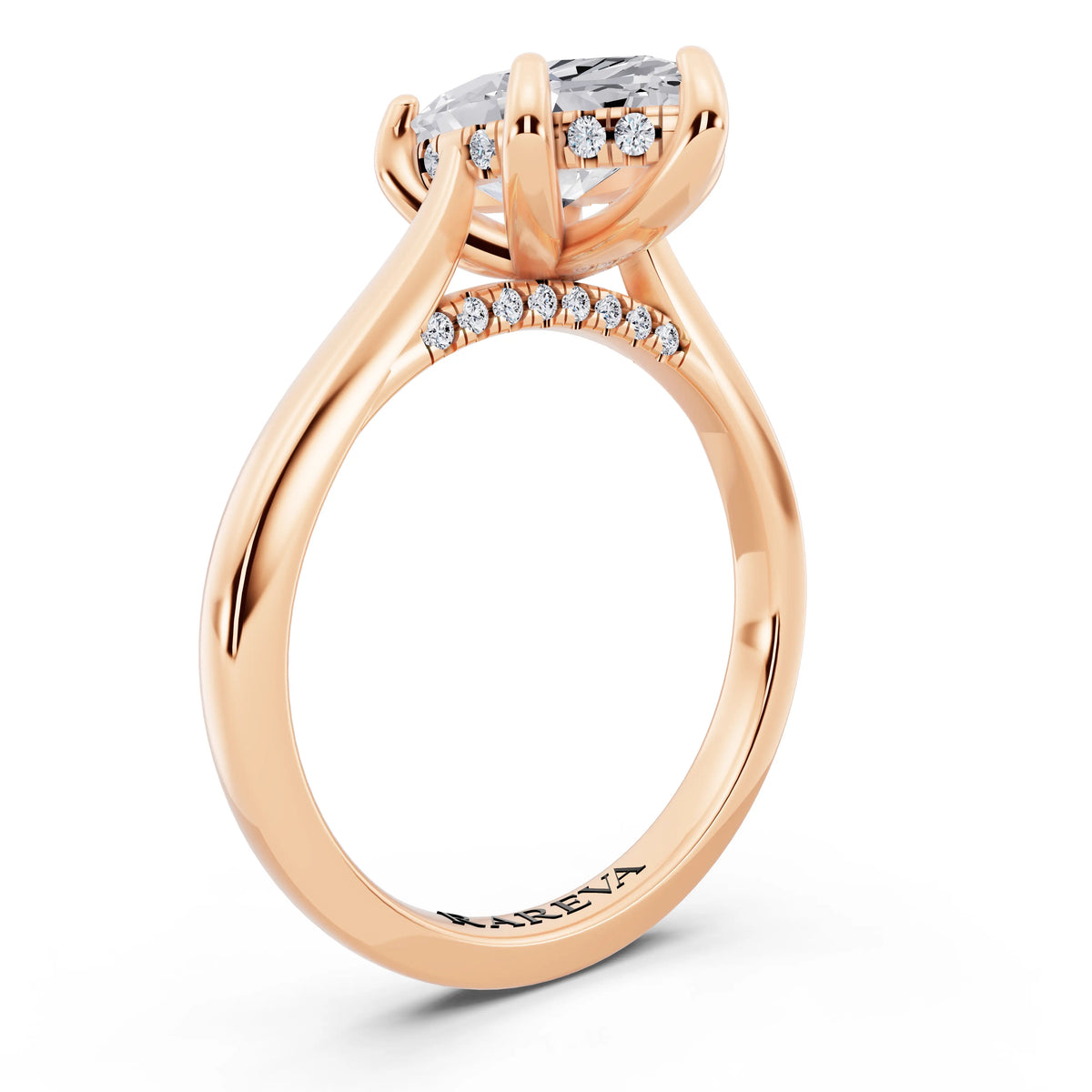 14 KT Rose Gold Marquise Cut Diamond Solitaire Ring with Cathedral Band - top view