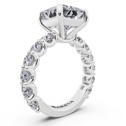 14 KT White Gold Princess Cut Diamond Ring with Shared Prong Eternity Band - top view