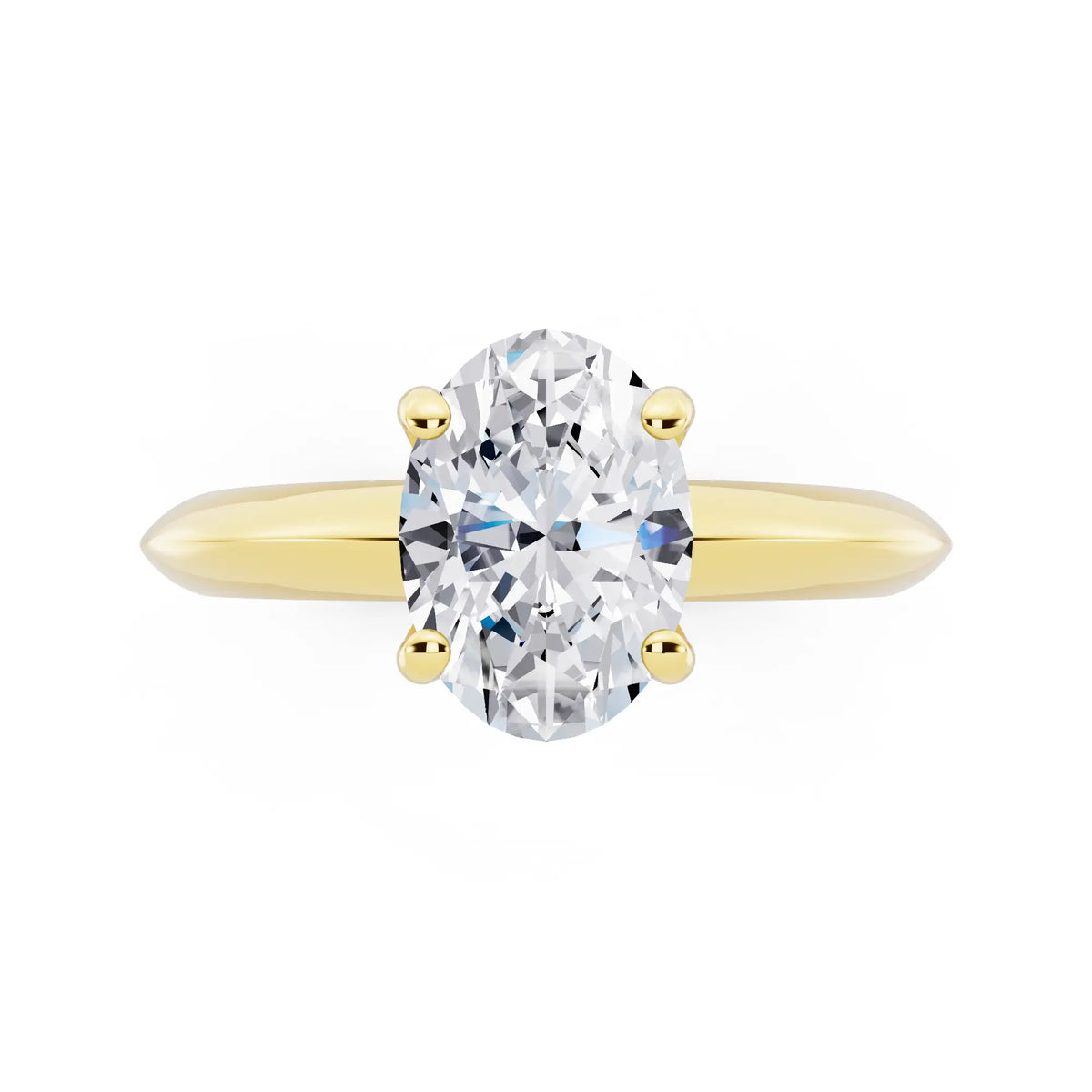 18 KT Yellow Gold Oval Cut Diamond Classic Solitaire Ring - top angle