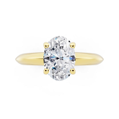 18 KT Yellow Gold Oval Cut Diamond Classic Solitaire Ring - top angle
