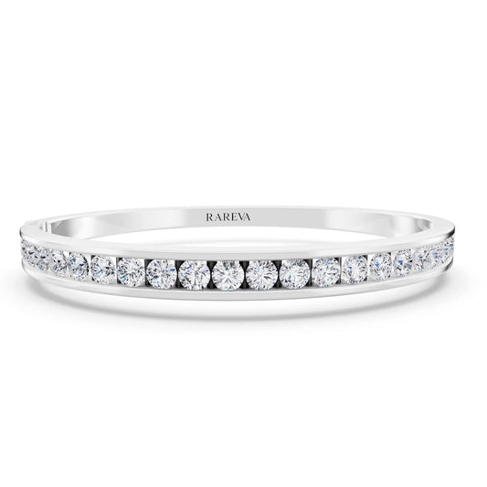 14K White Gold Round Cut Channel Set Diamond Bangle Bracelet - Main