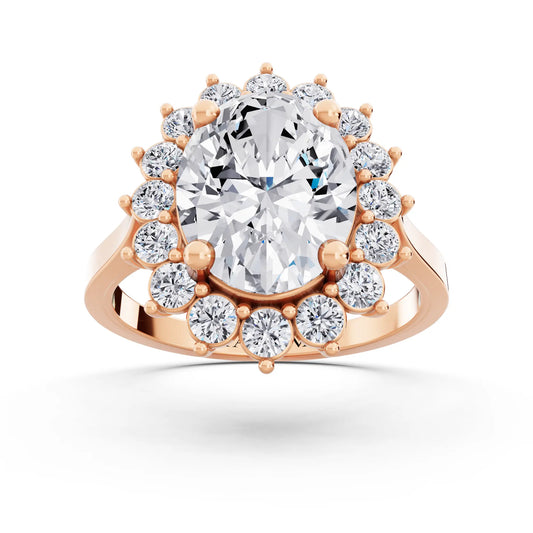 18 KT Rose Gold Oval Cut Diamond Floral Halo Ring - Front