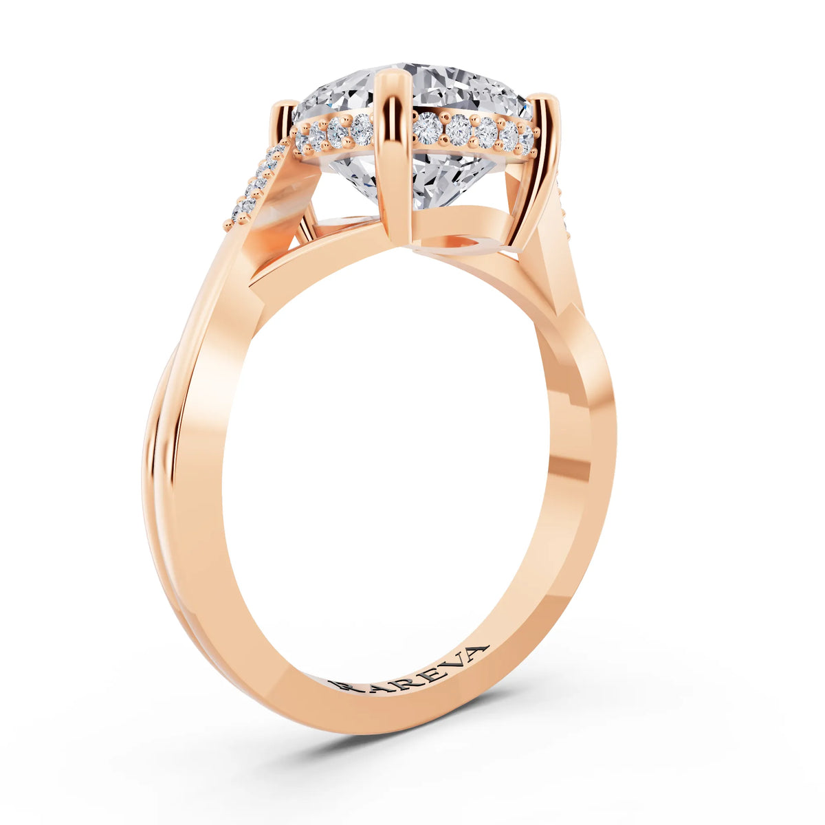 14 KT Rose Gold Cushion Cut Diamond Split Shank Engagement Ring with Hidden Halo - top view