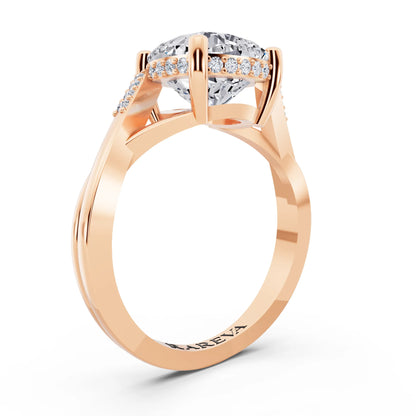 14 KT Rose Gold Cushion Cut Diamond Split Shank Engagement Ring with Hidden Halo - top view