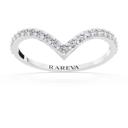 10K White Gold Round Cut Diamond Chevron Curved Band - 1.5mm - Front