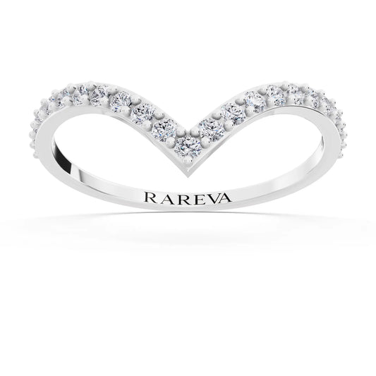 10K White Gold Round Cut Diamond Chevron Curved Band - 1.5mm - Front
