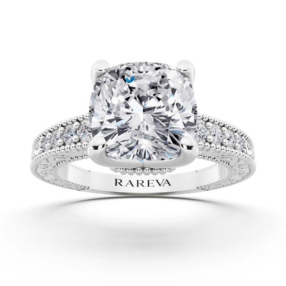 14 KT White Gold Cushion Cut Diamond Vintage - front view