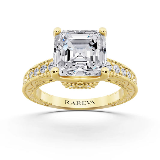18 KT Yellow Gold Asscher Cut Diamond Vintage - front view