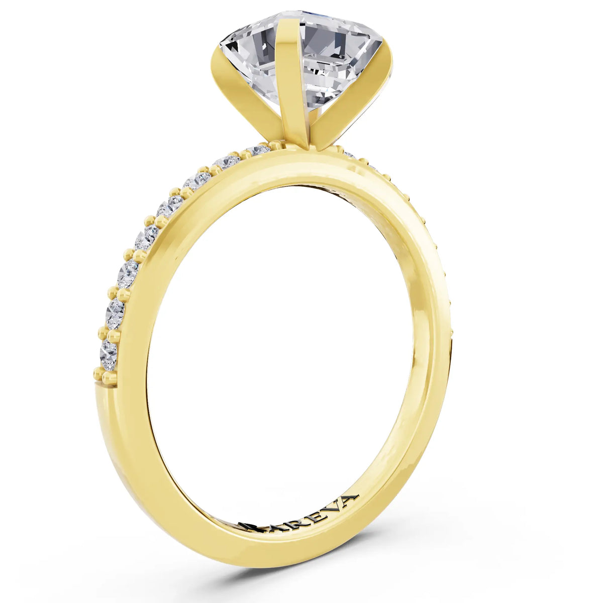 14 KT Yellow Gold Asscher Cut Diamond Solitaire Ring with Pave Shank - top view