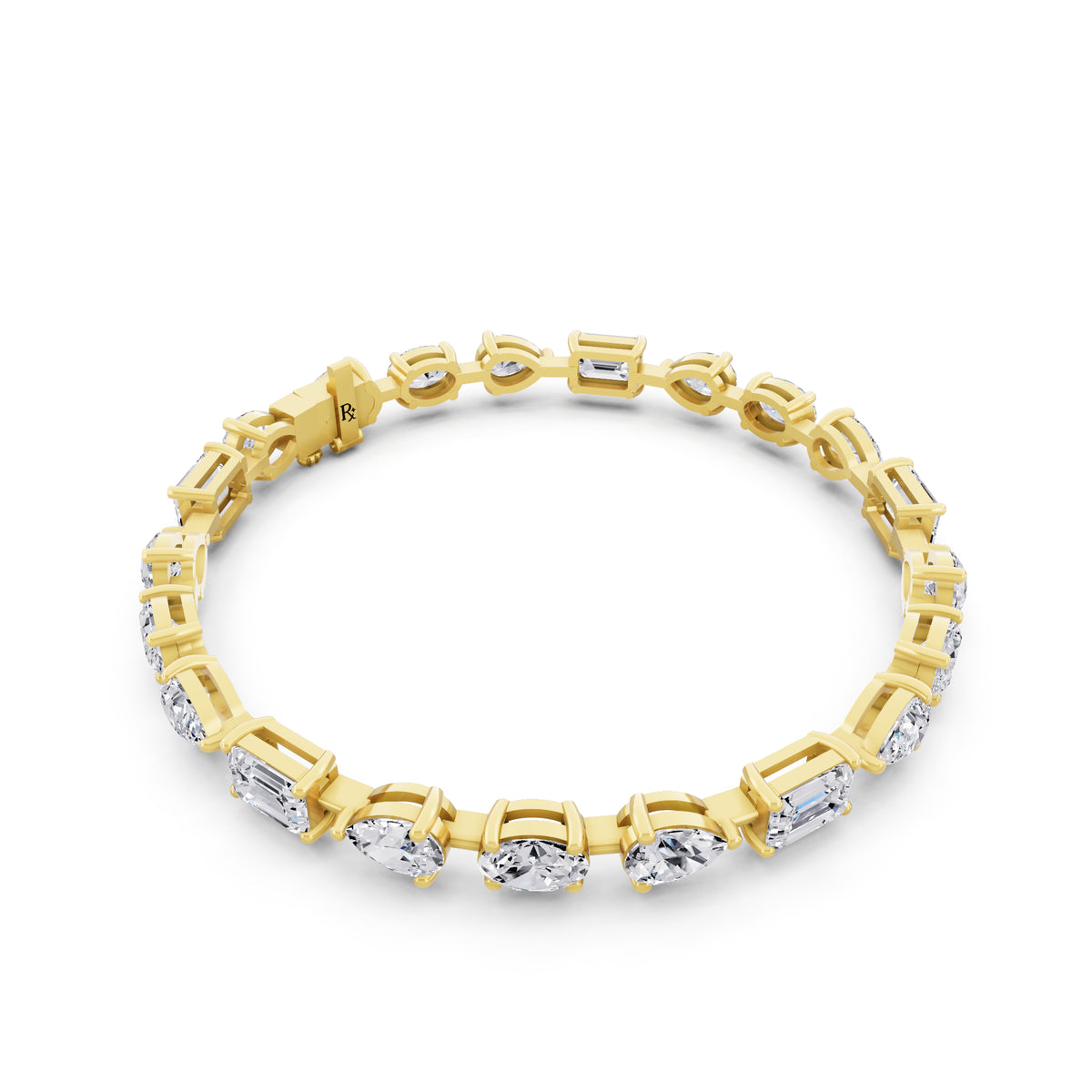 14K Yellow Gold Oval Pear and Emerald Cut Diamond Tennis Bracelet - Left